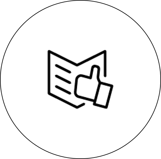 Piktogramm Daumen Hoch und eine Broschüre