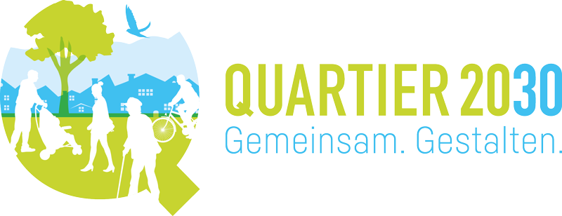Zu sehen ist das Logo der Strategie „Quartier 2030 – Gemeinsam.Gestalten.“ des Landes Baden-Württemberg